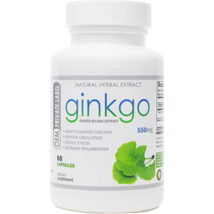 OEM Natural Premium Ginkgo Biloba Extract Capsules for Support Brain Memory Booster Relieve Stress and Decrease Inflammation