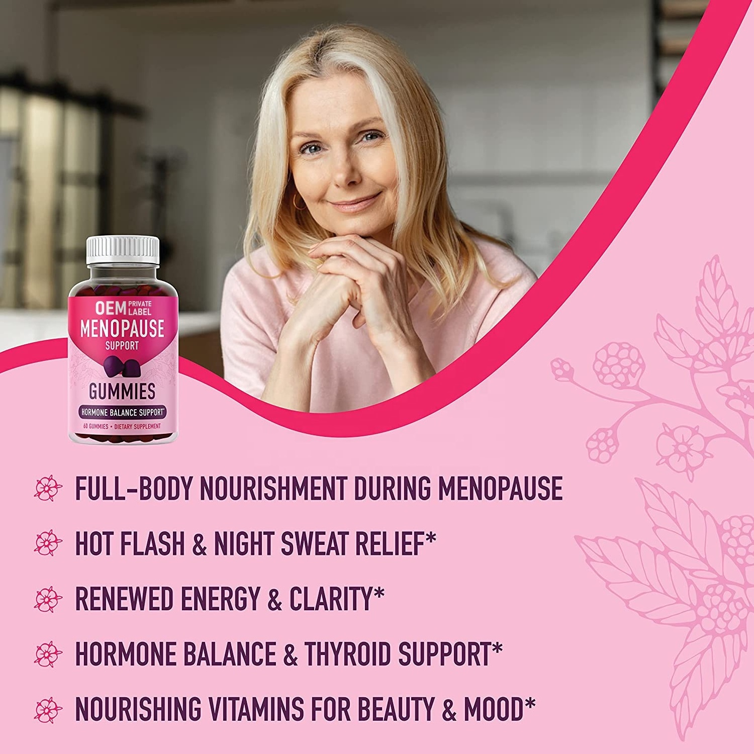 Vegan Menopause Support Gummies Contains Phytoestrogens Soy Extract,Vitamin ,Biotin Relieve hot flashes,night sweats&mood swings