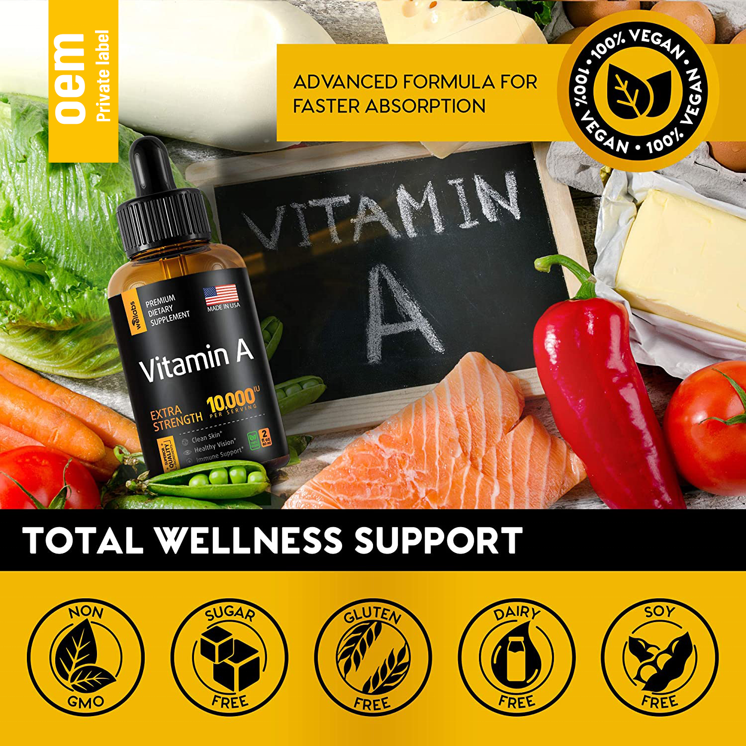 OEM Vitamin A Liquid Vitamin A Drops Immune Support Multivitamin Vitamin A Palmitate Beta Carotene Drops Eye & Immune Support