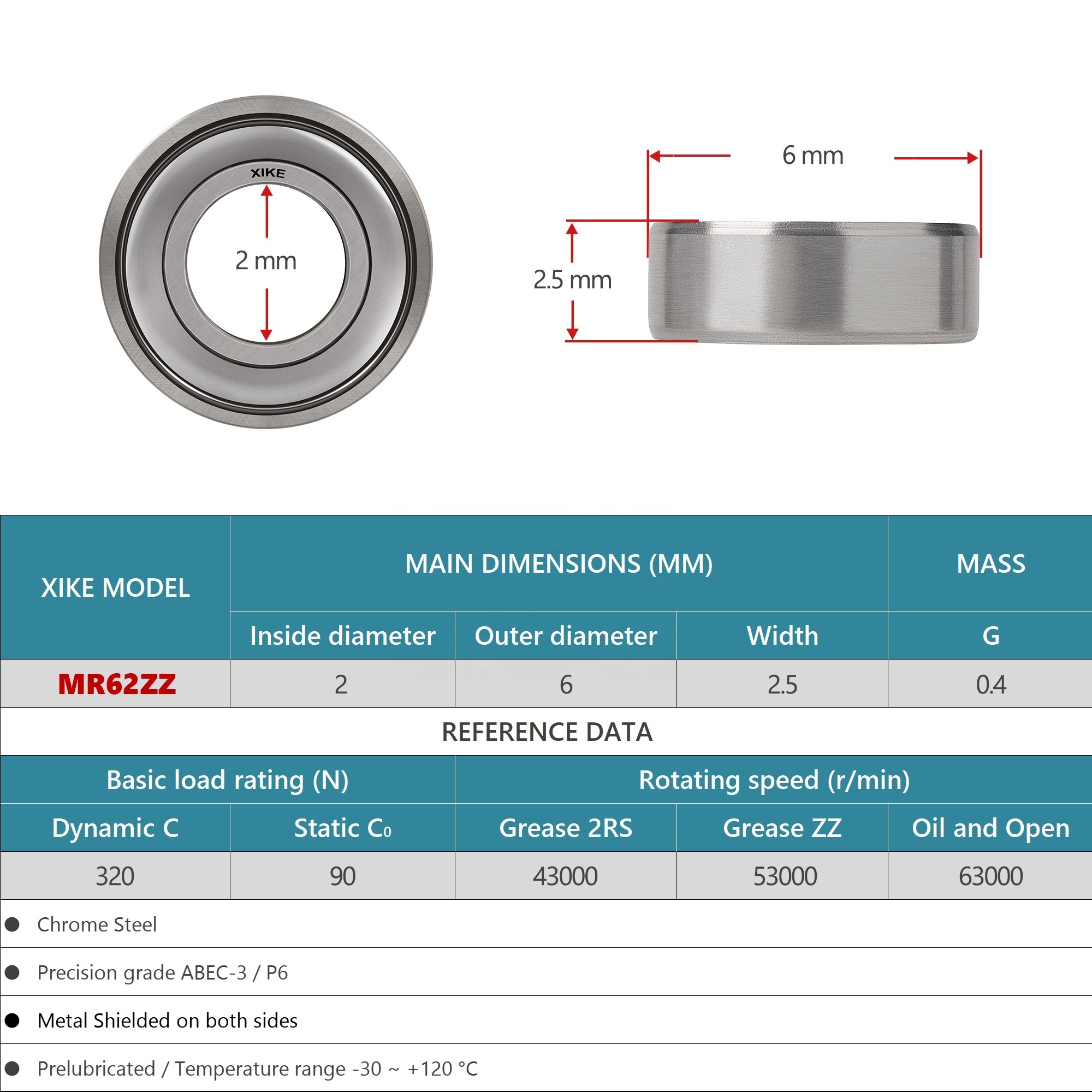 Double Metal Seal R6ZZ Deep Groove Ball Bearings 3/8x7/8x9/32 inch.