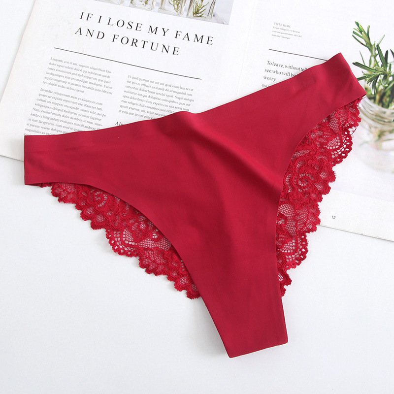 Wholesale Panties Ladies Sexy Thong Lace Ice Silk Panties Pure Cotton Crotch Sexy Mid-Rise Women's underwear