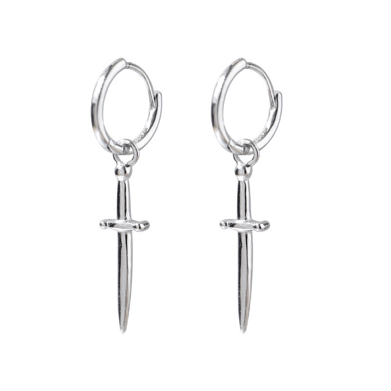 Hot sale punk 925 sterling silver dangle dagger sword earrings for women and men