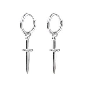 Hot sale punk 925 sterling silver dangle dagger sword earrings for women and men