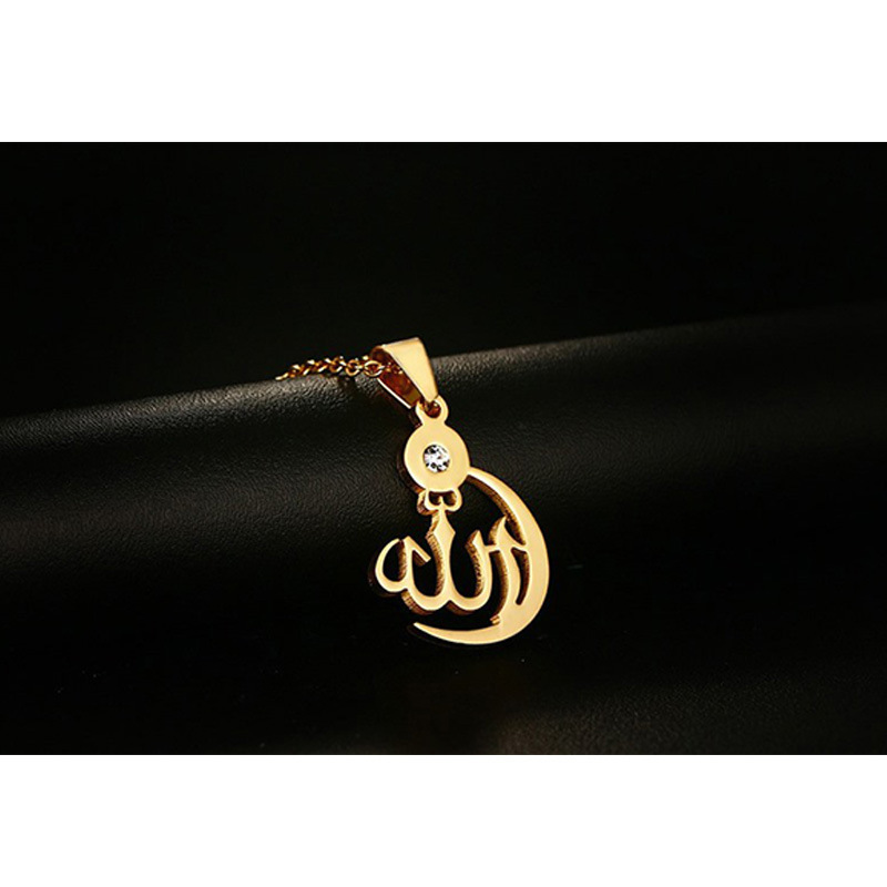 Allah islamic jewelry 18k gold plated non tarnish stainless steel moon pendant  necklace for men and women