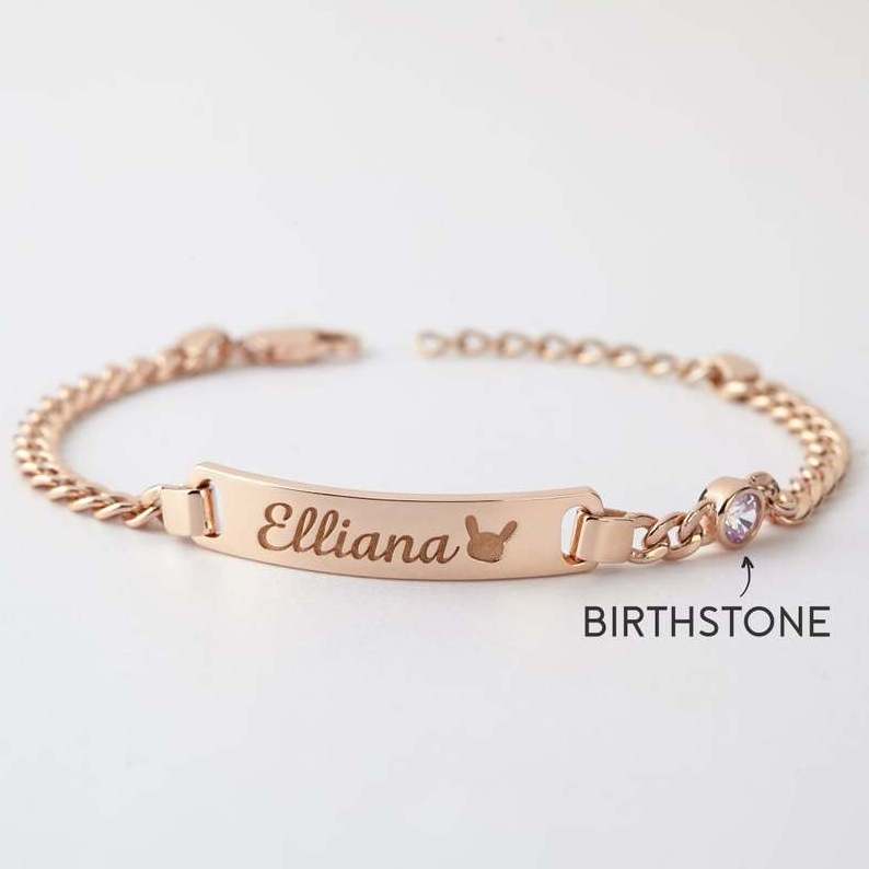 Customized 925 silver gilded baby boy and girl name birthstone toddler bracelet