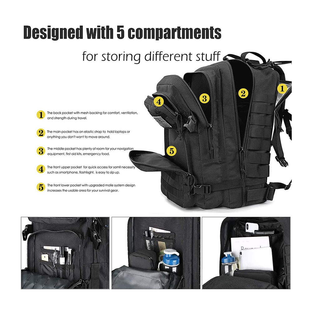 FREE SAMPLE Men's assault backpack 3 day survival gear 45L capacity 100% polyester Assault Pack