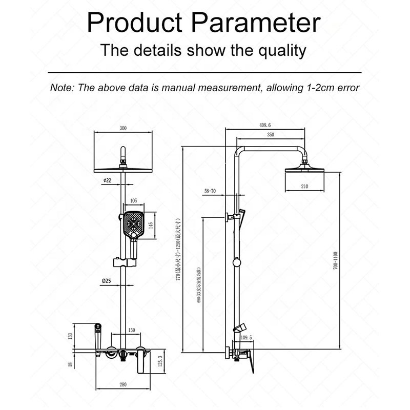 Shower System Grey Metal Gun Bathtub Mixer Faucet Hot Cold Bathroom Tap Thermostatic Shower Set