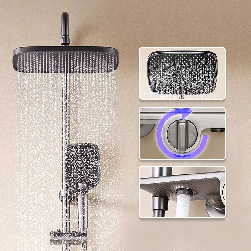 Shower System Grey Metal Gun Bathtub Mixer Faucet Hot Cold Bathroom Tap Thermostatic Shower Set