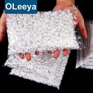 Oleeya Factory Hot Selling Plastic 2mm to 14mm Colorful Half Round Flat Back Pearls Beads For Garment