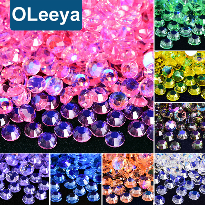 Oleeya Bulk Packing Resin stones Strass Clear Bottom Rhinestones Crystal Flat Aurora Bright Colors for DIY Garment Accessories