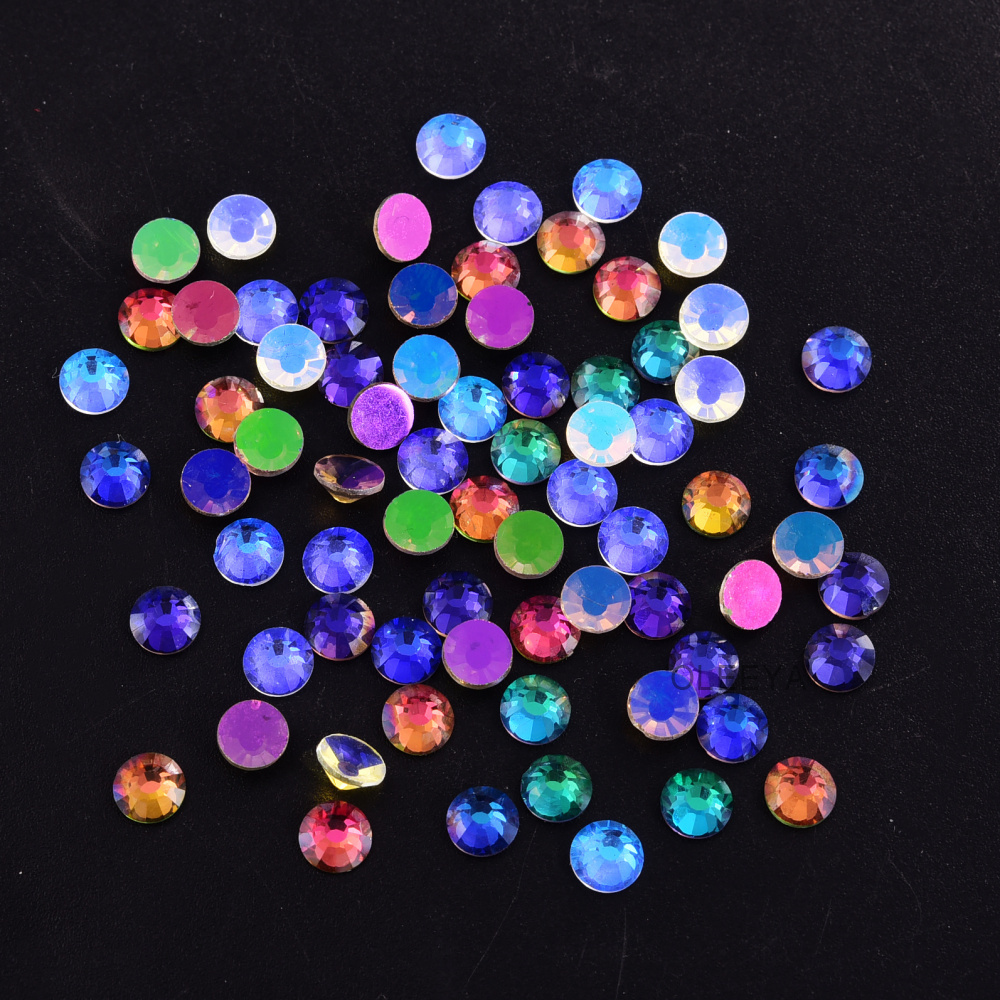 Oleeya Aurora Series Wholesale In Bulk 12 Cut Glass Quality Rhinestones  Crystals Flat Back Gem Rhinestone for DIY Tumbler Tooth