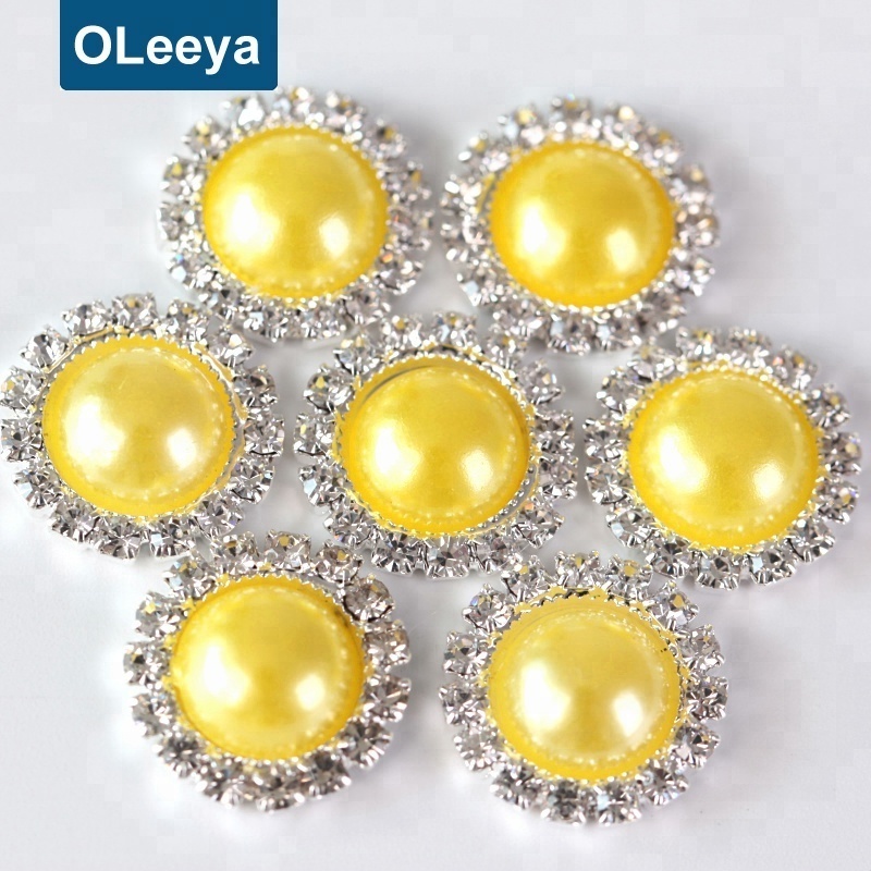 New Arrival Dome silver Crystal Claw Acrylic 15mm ABS White half Round Pearl Rhinestone Buttons for DIY hairpins