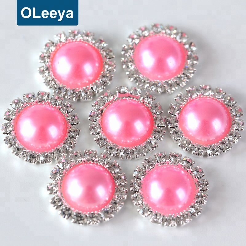 New Arrival Dome silver Crystal Claw Acrylic 15mm ABS White half Round Pearl Rhinestone Buttons for DIY hairpins