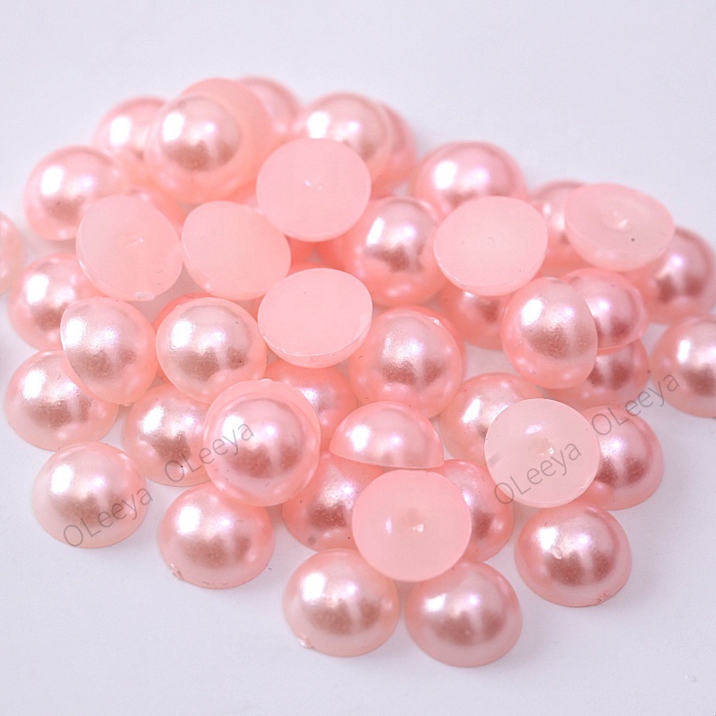 Oleeya Factory Hot Selling Plastic 2mm to 14mm Colorful Half Round Flat Back Pearls Beads For Garment