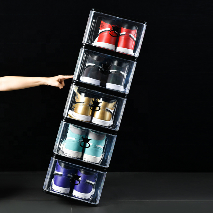 OLEG transparent moisture-proof large high-grade plastic removable folding shoe box storage dust-proof shoe cabinet