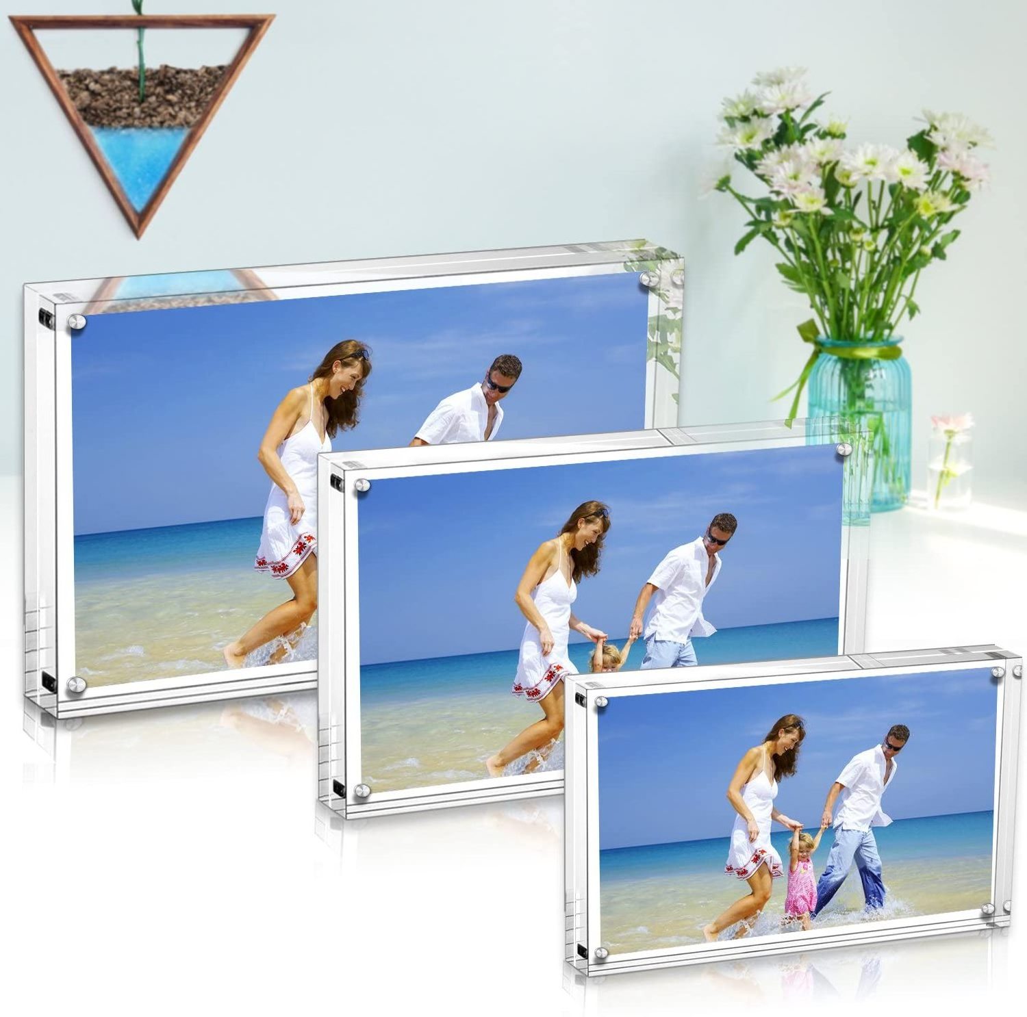 Freestanding Double Sided 20mm Thickness Frameless Magnetic Custom 4x6 Photo Picture Clear Acrylic Frames