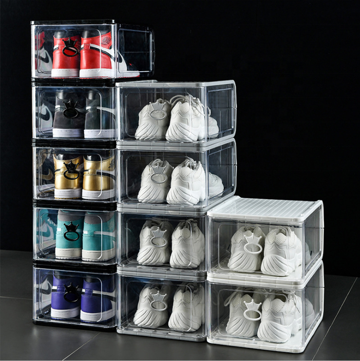 OLEG transparent moisture-proof large high-grade plastic removable folding shoe box storage dust-proof shoe cabinet