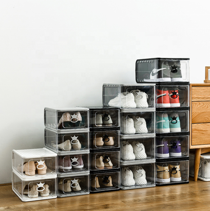 OLEG transparent moisture-proof large high-grade plastic removable folding shoe box storage dust-proof shoe cabinet