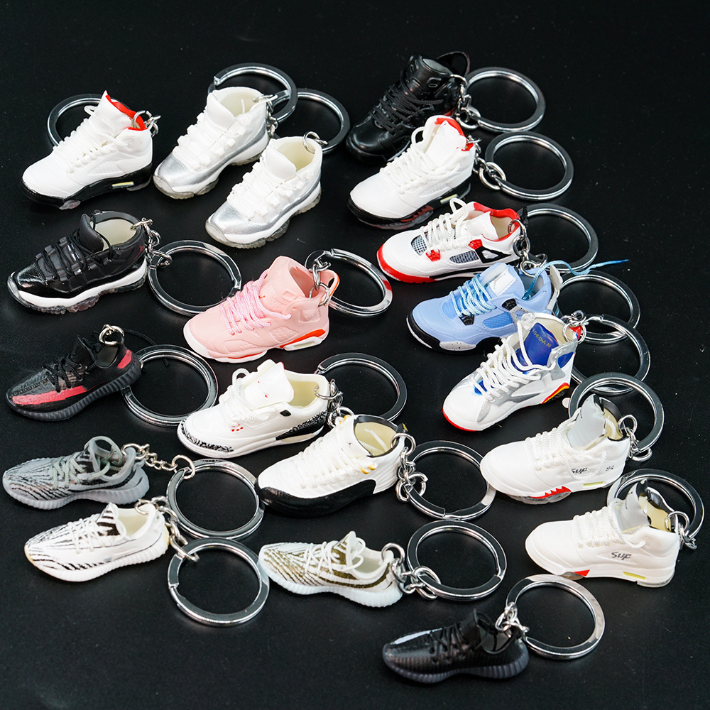 Wholesale PVC Basketball AJ Key Ring Set with Box and Bag Mini Sneaker 3d J ordan Shoe Keychains Bulk