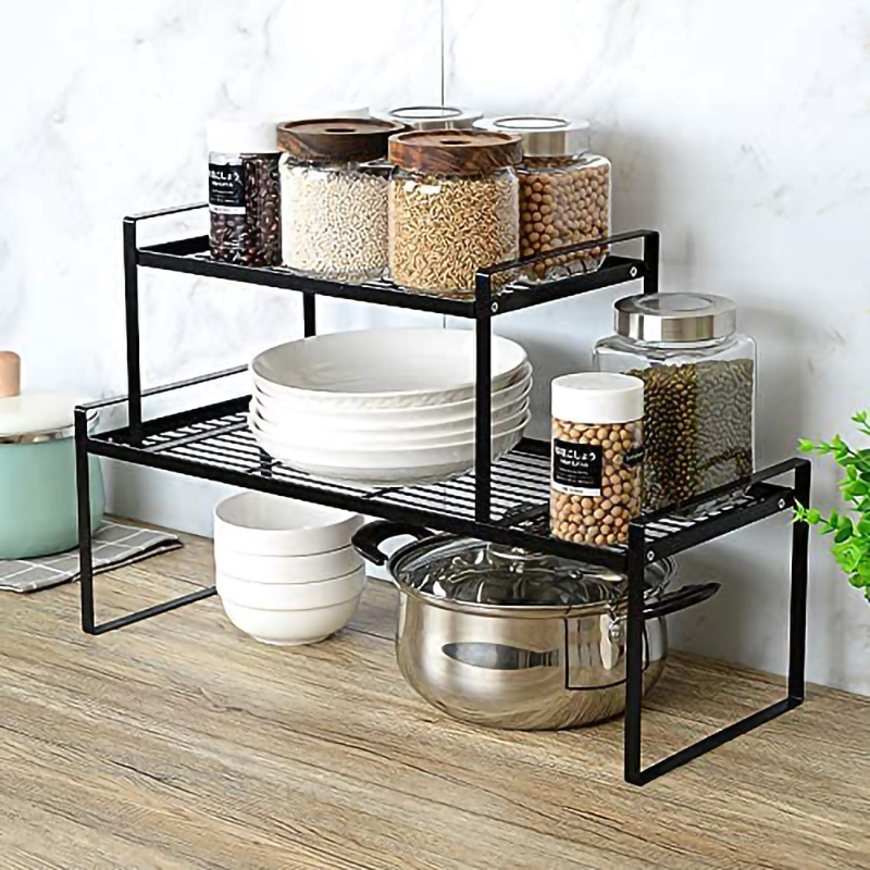 White Coated Countertop Organizer Metal Stackable Shelf Rack Kitchen Cabinet Pantry Shelves