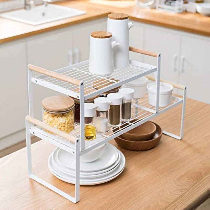 Wholesale  Kitchen Cabinet and Counter Storage Shelf Organizer Metal Iron Rack for Pantry Spice Pot