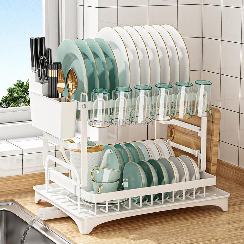 Newest Two-Tier Dish Drainer Organizer Over Sink Kitchen Dish Drying Rack 2 Tier Bowl Cutlery Dryer Shelf