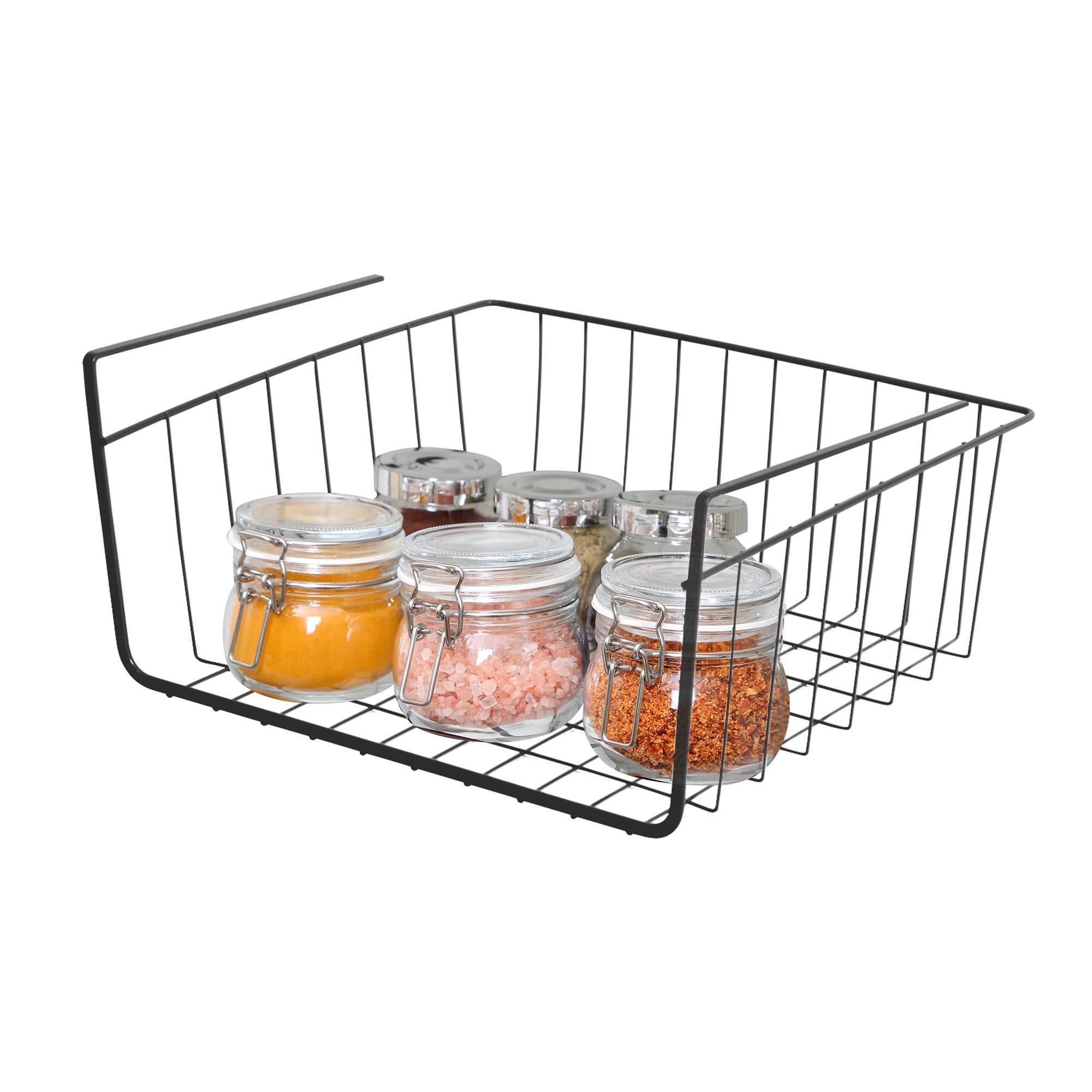 Kitchen Pantry Black Metal Hanging Under Shelf Storage Basket Wardrobe Under Cabinet Storage Wire Basket