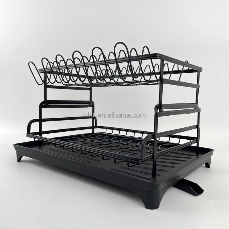 2024 Newest Household 2 Tier Rustproof Dish Drying Rack with Cup Storage Holders for Kitchen