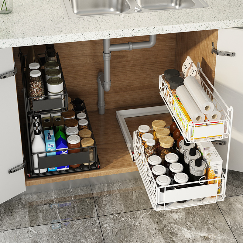 Kitchen Under Sink Storage Rack Pull Out Cabinet Sliding Slide Out Shelf Organizer