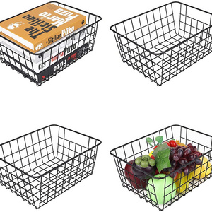 Metal Basket Black Wire Basket Pantry Storage Bin with Handles for Kitchen/Closets/Bedrooms/Bathrooms/Laundry/Offices