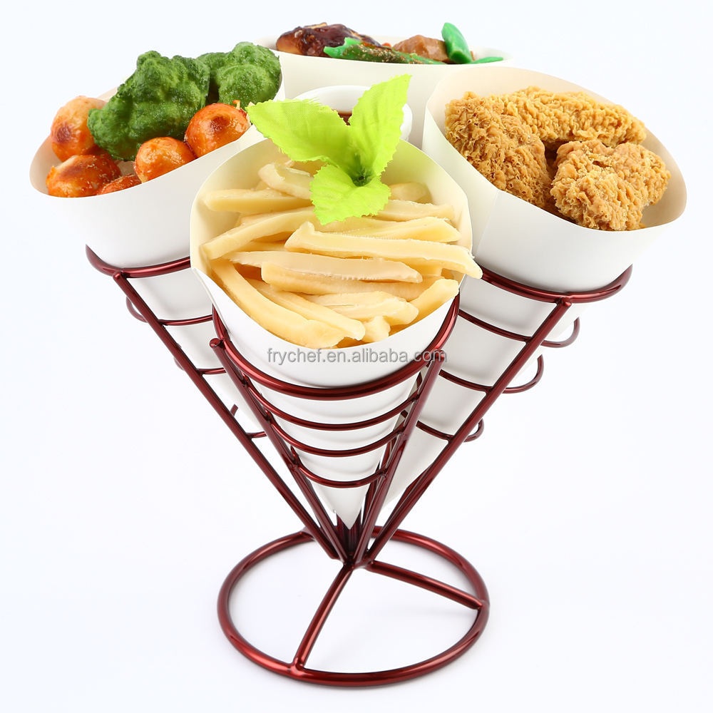 French Fries Food Wire Metal Black Chip Basket French Fry Snack Potato Chip Cone Holders