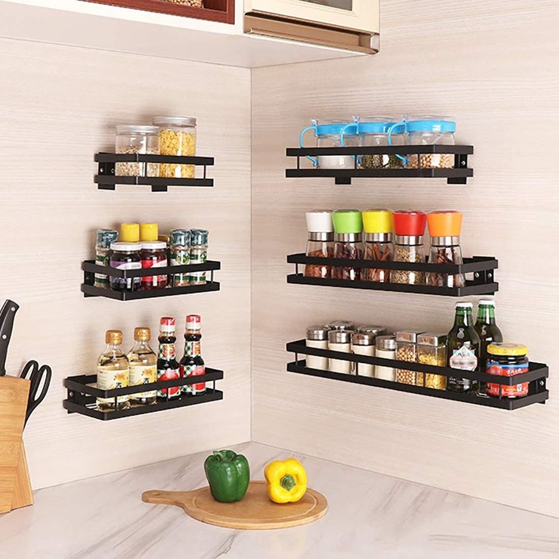 Wholesale No-Punching Wall Mounted Salt Spice Rack Kitchen Rack Wall-Hanging Style Storage Holder Rack