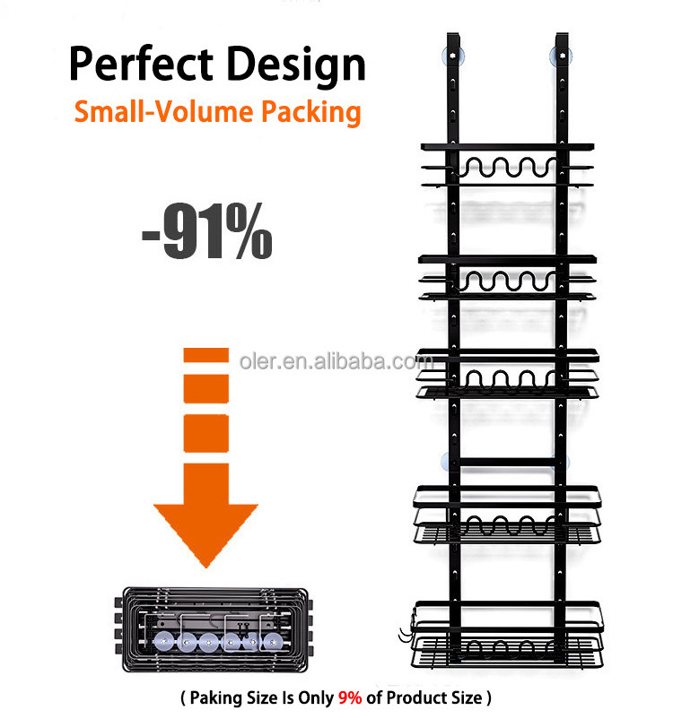 3/4/5 Tier Shelf Over the Shower Door Caddy Hanging Organizer Collapsible Rustproof Pantry Organizer for Kitchen