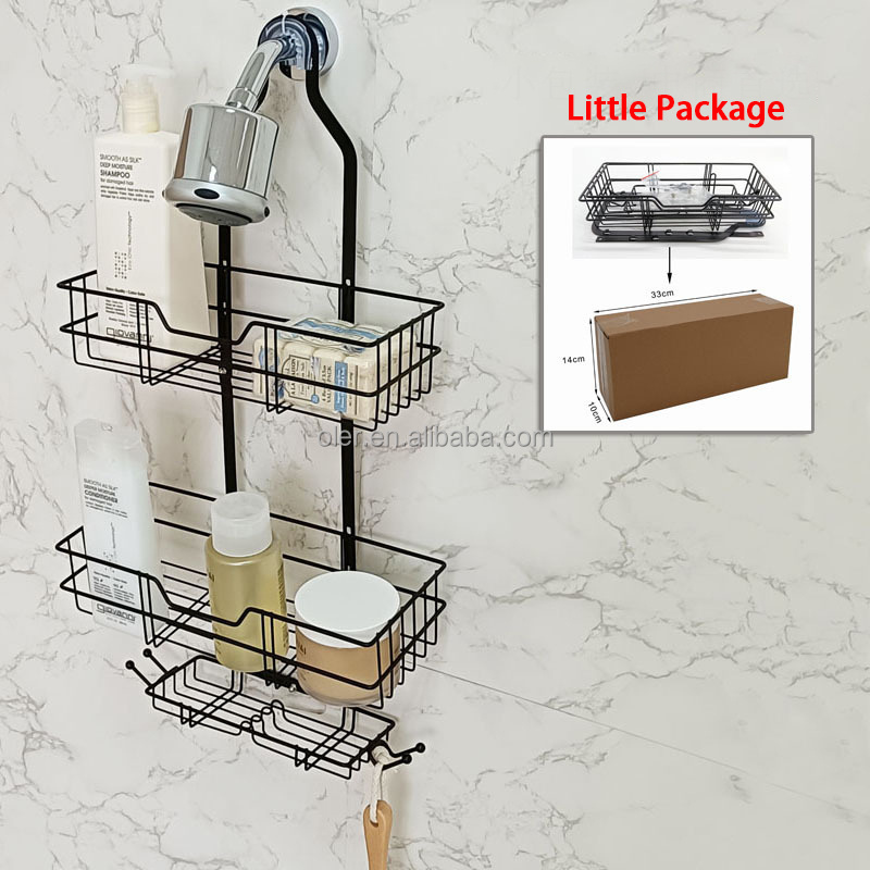 Wall Mounted Black Bathroom Shelves Large Hanging Shower Caddy  3 Tier Storage Shelf