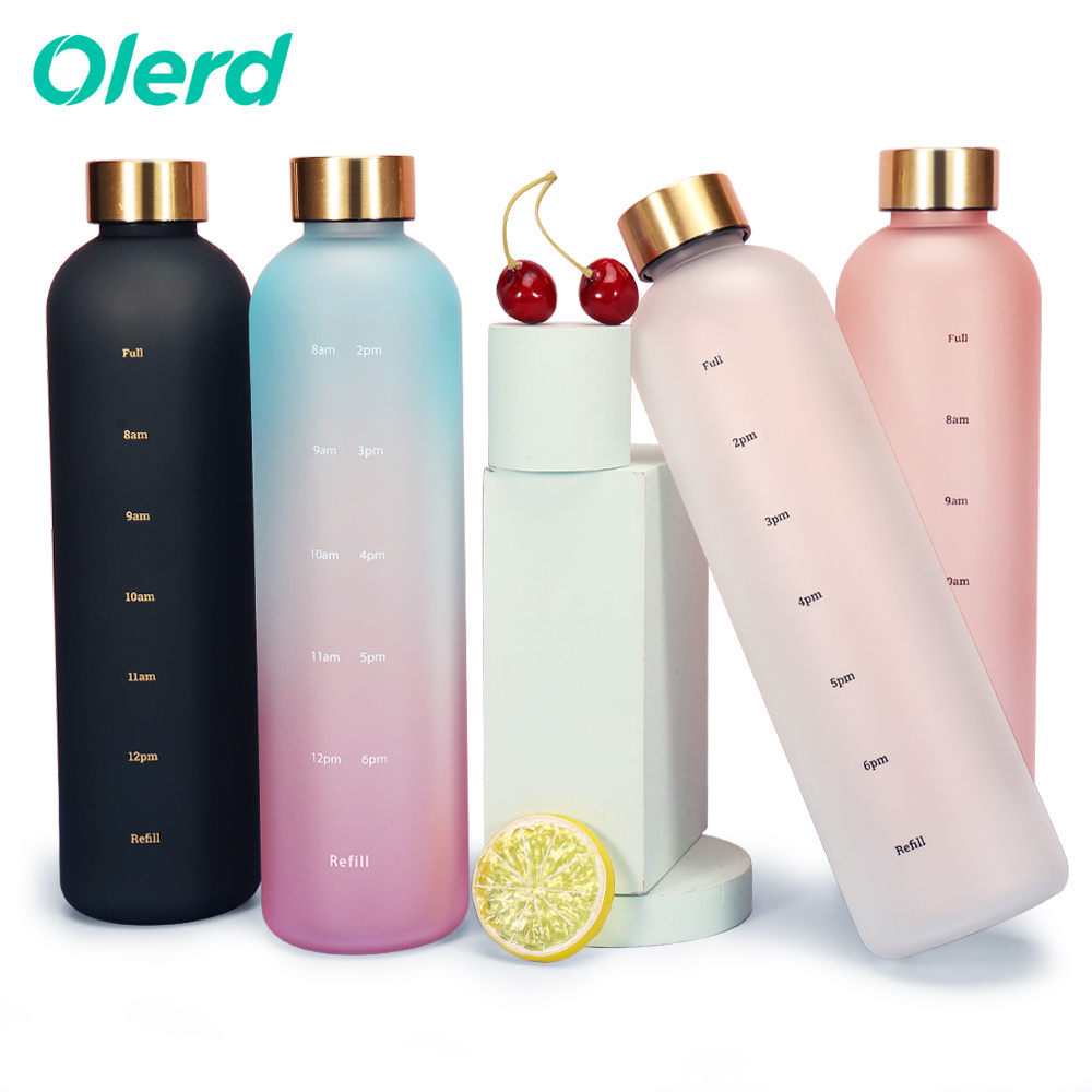 1000ml Transparent Plastic Water Bottle With Gradient Color Tritan PP Water Bottle With Scale