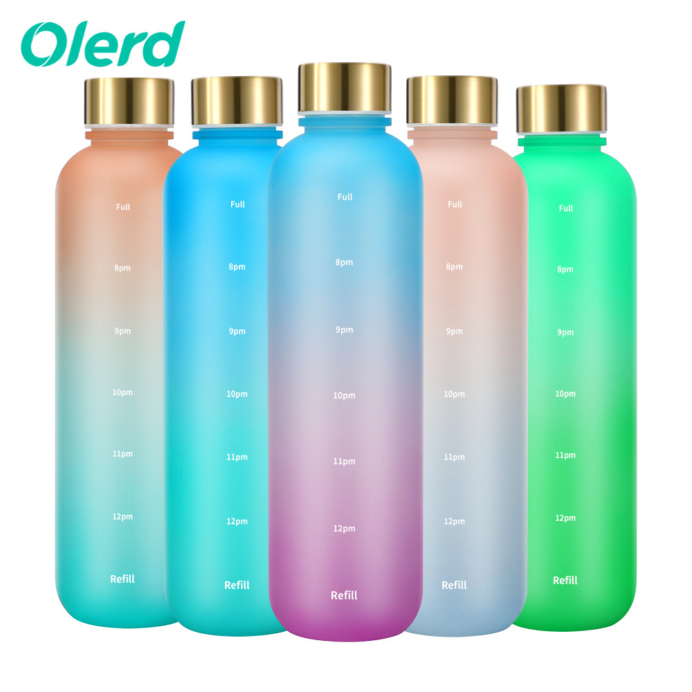 1000ml Transparent Plastic Water Bottle With Gradient Color Tritan PP Water Bottle With Scale