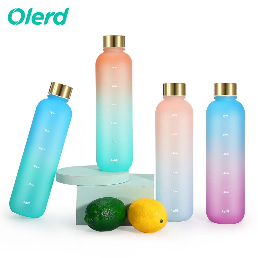 1000ml Transparent Plastic Water Bottle With Gradient Color Tritan PP Water Bottle With Scale