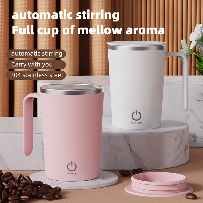 Smart 400ml New Custom Logo Stainless Steel 304 Electric Anto Self Stirring Coffee Mug With Handle