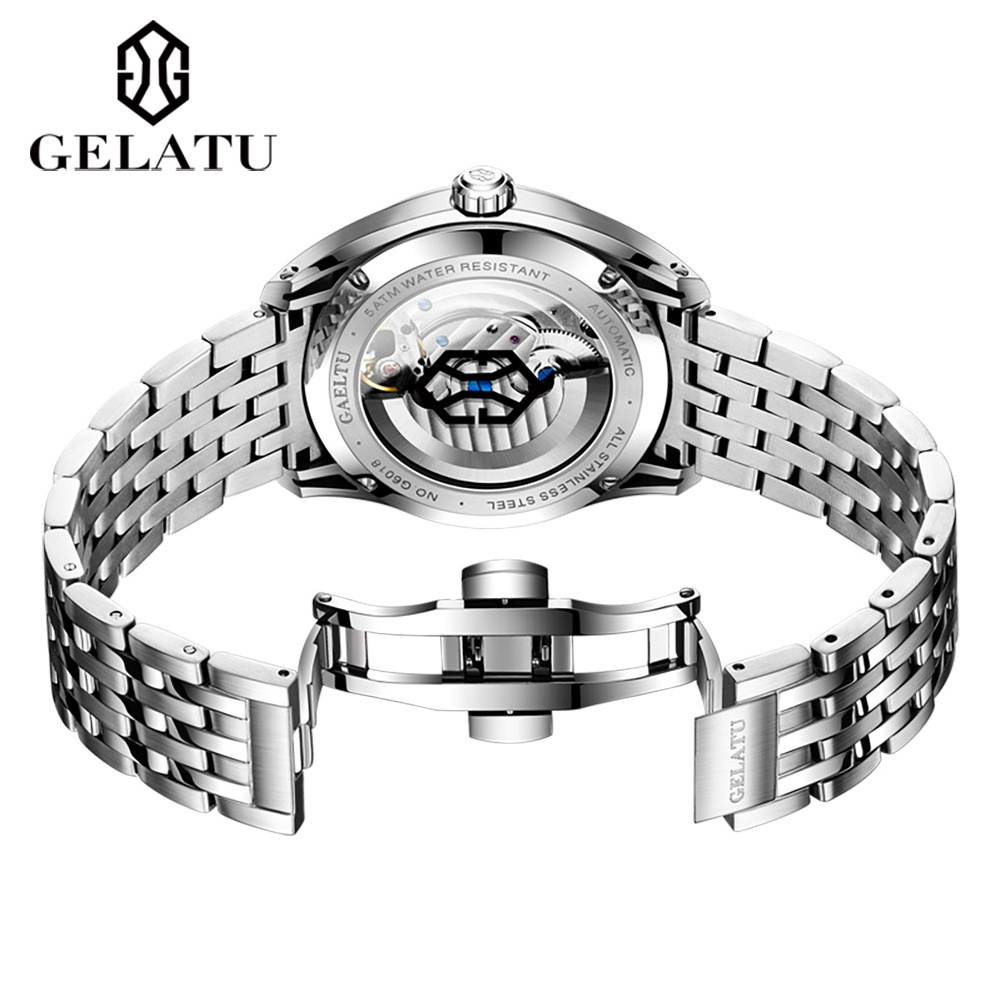 GELATU 6018 Lucky Harvey Dragon Watch Men Luxury Unique Stainless Steel Hollow Out Automatic Mechanical Wrist Watches