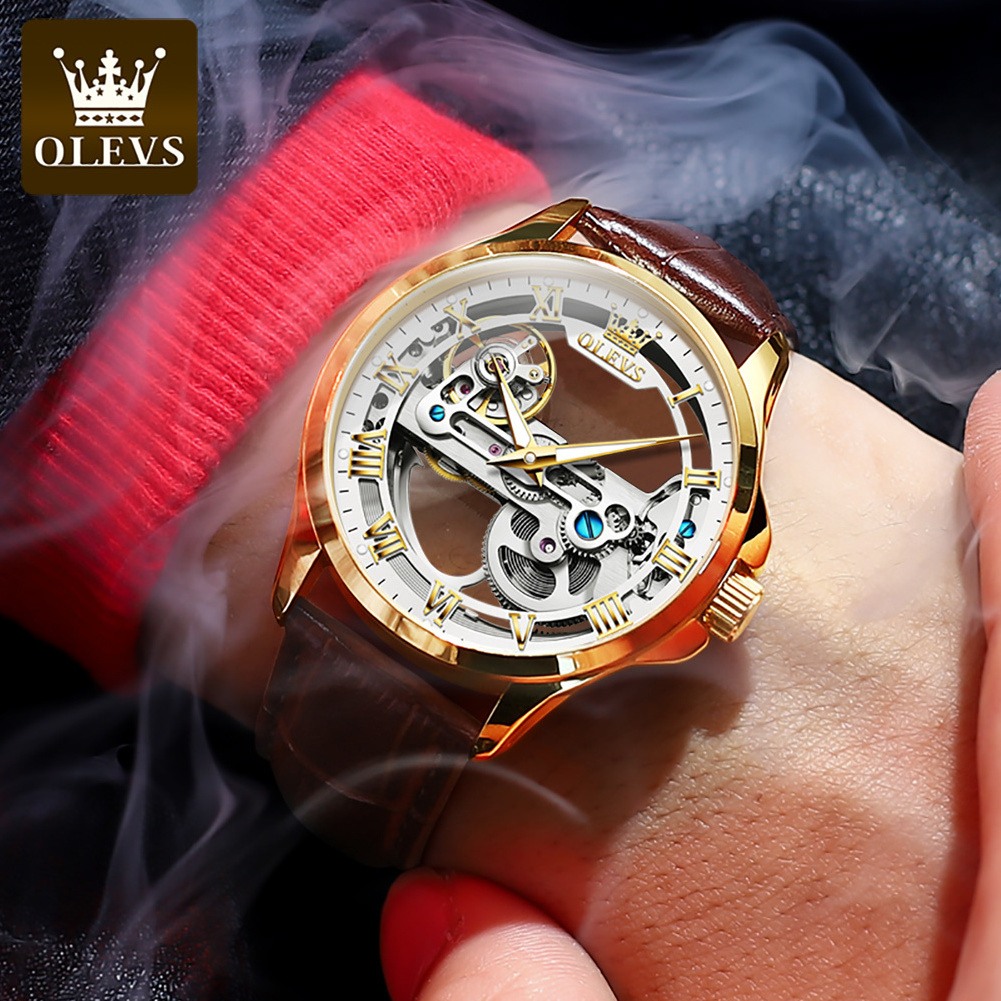 OLEVS 6661 fashion waterproof discount OEM luxury watches men wrist Sport Gold  automat Leather wrist watches for men