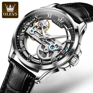 OLEVS 6661 fashion waterproof discount OEM luxury watches men wrist Sport Gold  automat Leather wrist watches for men