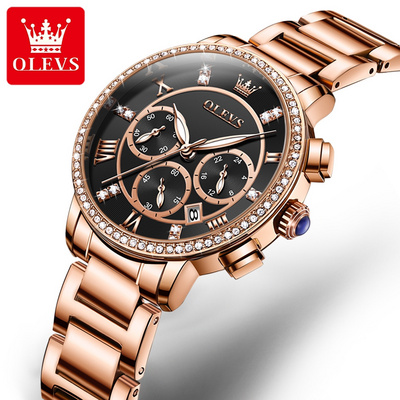 OLEVS 9976  Version 3 Luxury Quartz Chronograph Watches For women Stainless Steel Sport 30m Waterproof Wristwatches