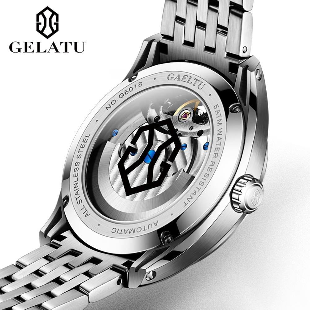 GELATU 6018 Lucky Harvey Dragon Watch Men Luxury Unique Stainless Steel Hollow Out Automatic Mechanical Wrist Watches