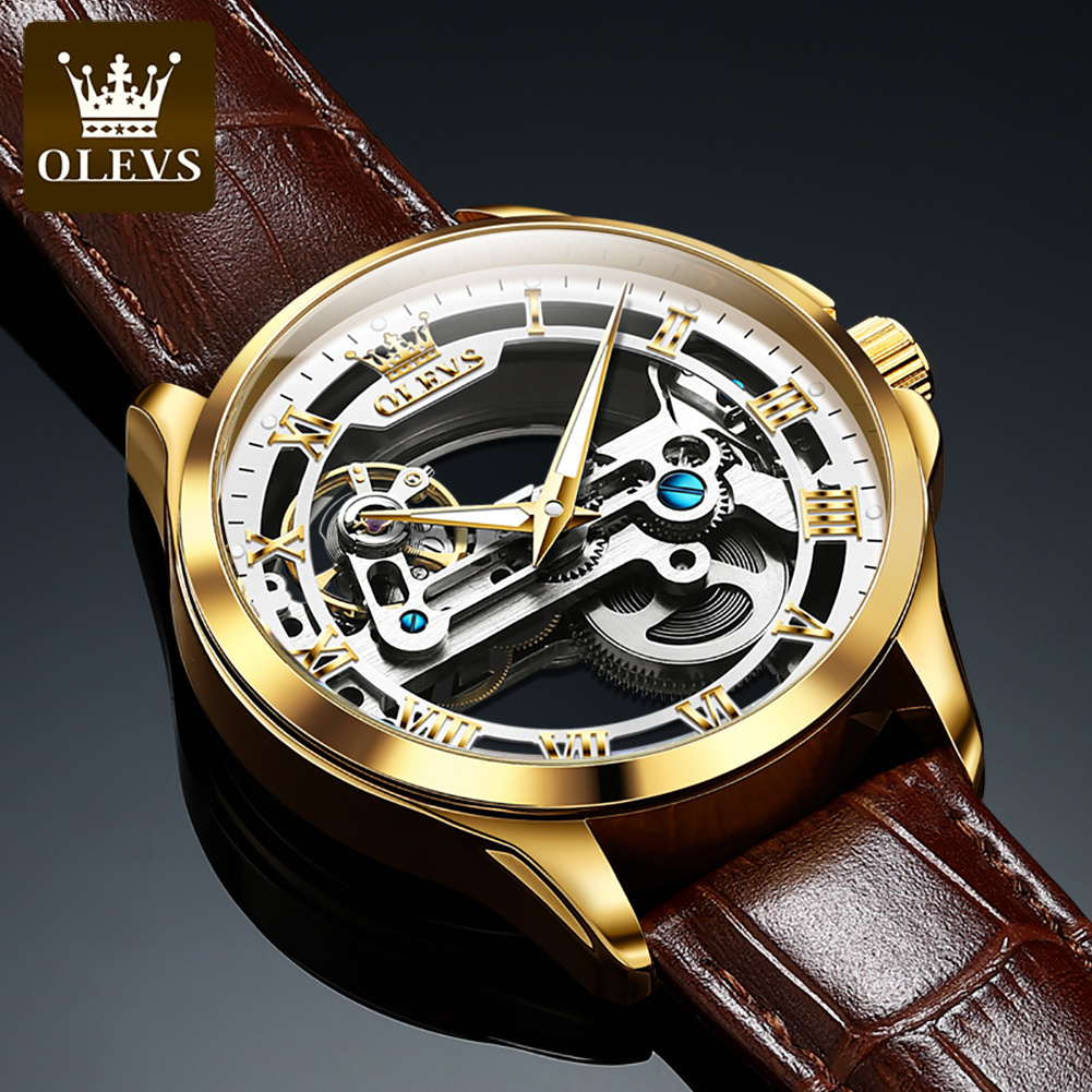 OLEVS 6661 fashion waterproof discount OEM luxury watches men wrist Sport Gold  automat Leather wrist watches for men