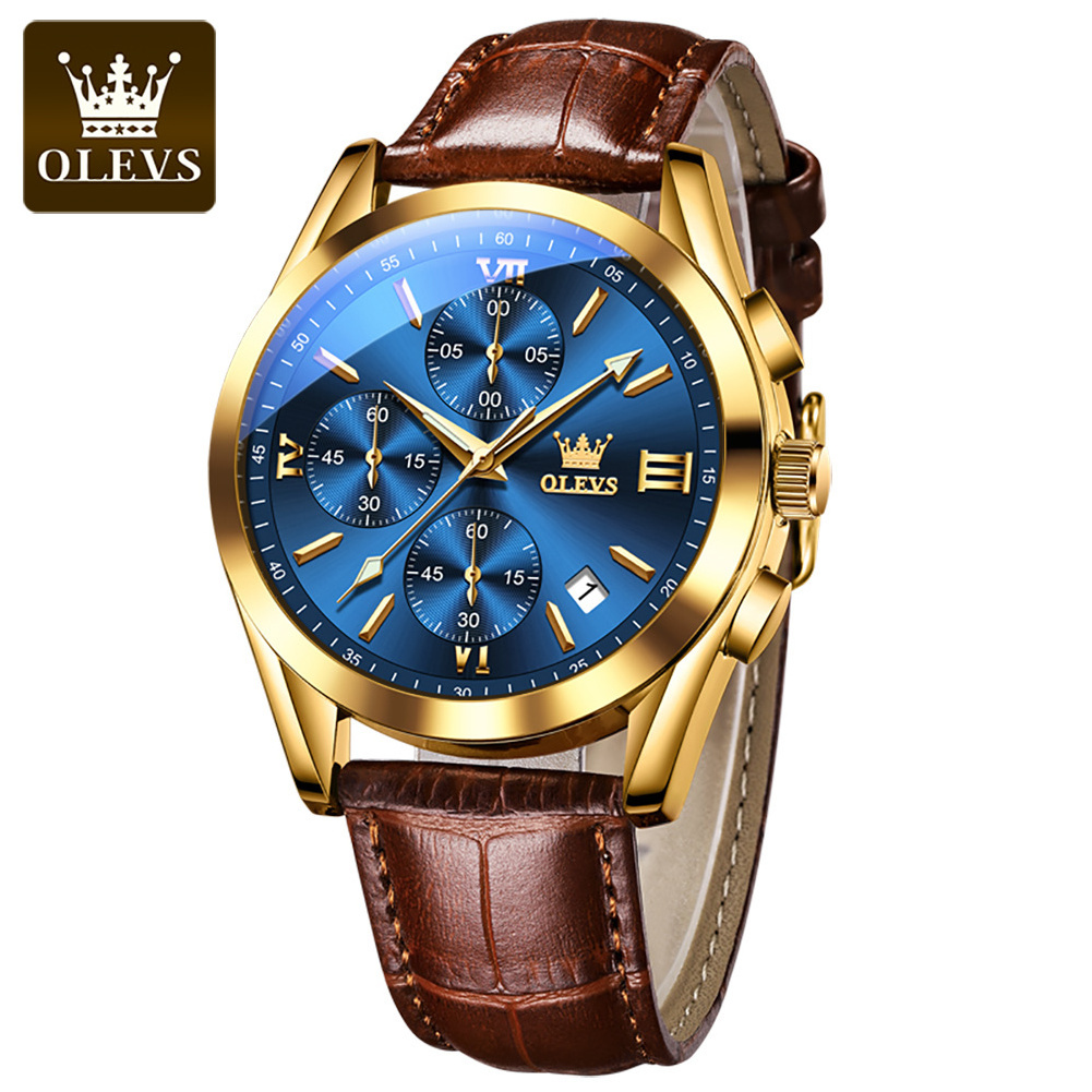 OLEVS 2872 Luxury Three-Eye Belt Quartz Watch Stainless Steel Back Custom Wholesale China Men Watch