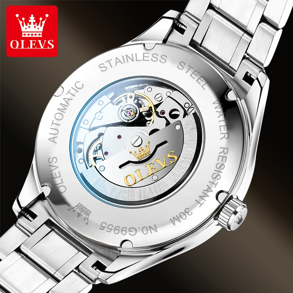 OLEVS 9955 Men Business Wrist Watch Gents Luxury Brand Stainless Steel Men's Waterproof Automatic Mechanical Watches For Mens