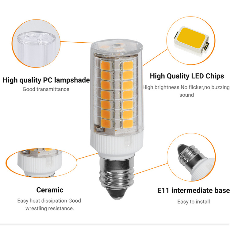 E11 Pin LED Corn Bulb with High Lumen Ceramic Body AC120V E11 Base Available in 3.2w 4.1w 4.4w 5.5w 6w