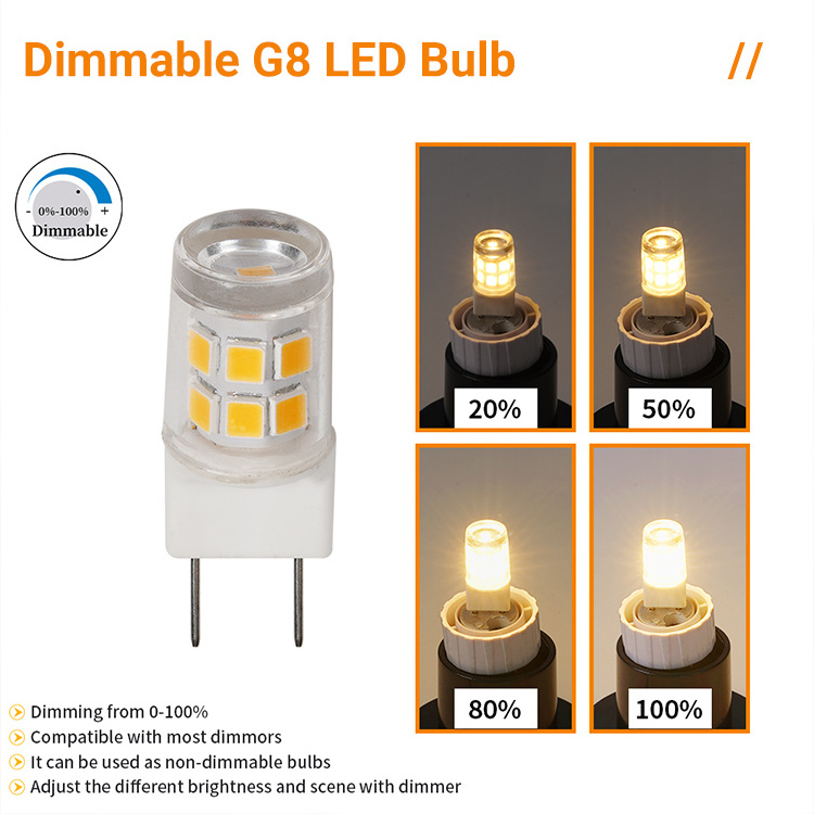 High Quality G8 LED Bulbs 2W 200lm Dimmable with No Flicker AC120V Direct from Supplier