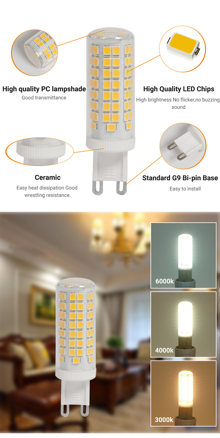 G9 Led Bulb Ac120v No Fliker 2700k-6500k Corn Bulb Ceramic Lamp Body Fast Heat Dissipation High Brightness Light Source