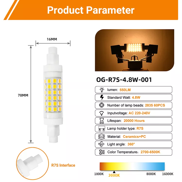 Led R7s 78mm R7S 4.8W Led R7S can Replacing Halogen Bulb  R7S 78mm Led Corn Bulbs